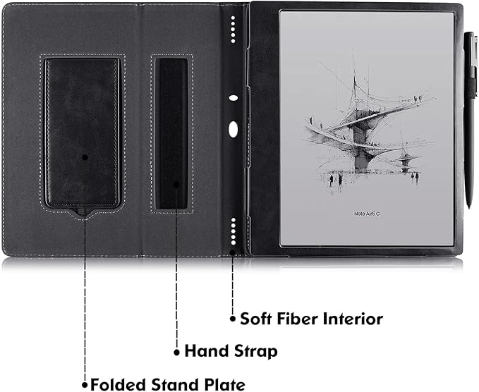 BOZHUORUI Case for 10.3 Boox Note Air 5 C/Air 4 C/Air 3 C/Air 3 B/W Tablet ePaperMultiple Viewing Angles Stand CoverPU Leather Folio Smart Protective Cover with Hand Strap Rock Black