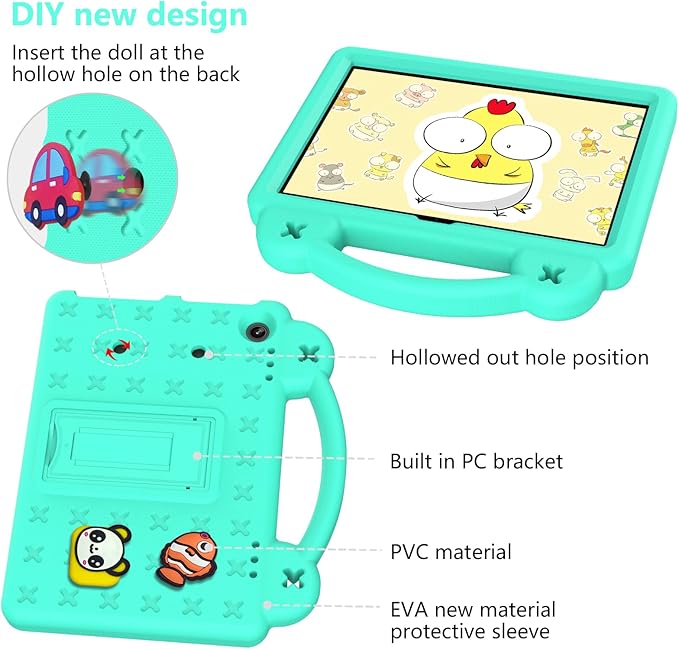 Compatible with Lenovo Tab M10(3rd Gen) 10.1(2022)/Huawei MatePad T 10s 10.1/MatePad T 10 9.7/MatePad SE 10.1(2022)/Honor Pad X8/Pad X8 Lite Tablet Case Strap for Girl Kid Gift - Mint Green
