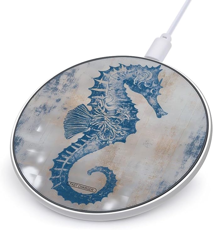 Vintage Seahorse Floral Fast Portable Charger 10W Funny Graphic Phone Charging Pad with USB Cable