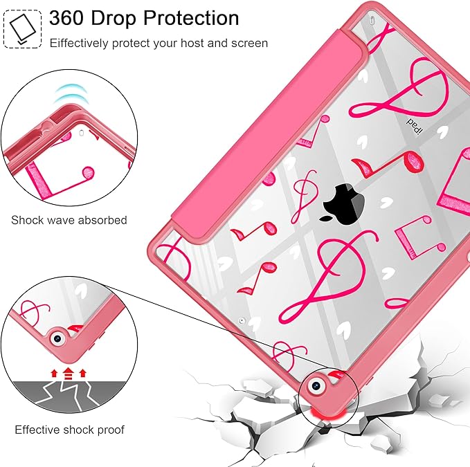 for iPad 9th Generation with Pencil Holder iPad 8th/7th Gen Case 10.2-inch [Built in Pencil Holder] Trifold Stand Auto Wake/Sleep Clear TPU Protection Back Cover Cassette Tape