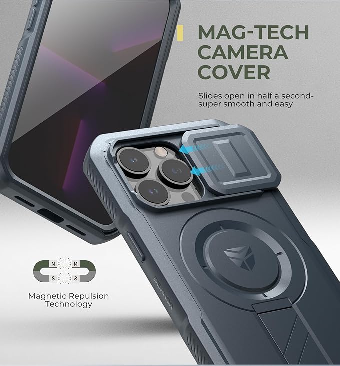 Dexnor for iPhone 13 Pro Case with Slide Camera Cover &amp Adjustable Kickstand &amp Built-in Screen Protector Magnetic Rugged Shockproof Bumper Cases Heavy-Duty Magnetic Protective CoverNavy Blue