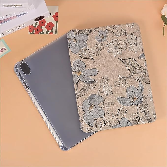 Retro Tulip Case Compatible with iPad 9th 8th 7th Generation 10.9 Inch 2021/2019/2018Funny Cover with Trifold Stand + Pencil Holder for Boys GirlsiPad 10.9in 2022