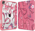 Mektron Case for iPad Pro 11 inch (4th 3rd 2nd &amp 1st Gen) 2022 2021 2020 2018 Buit in Pencil Holder with Shockproof Cover Clear Shell + Auto Wake/Sleep Flowers-Bows-Red