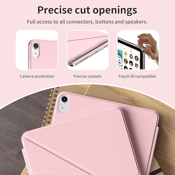 for iPad A16 Case iPad 11th/10th Generation Case (2025/2022) Removable Magnetic Cover Ultra Slim Shockproof Adjustable Portrait/Landscape Stand with Raised Screen View Auto Sleep/Wake Pink