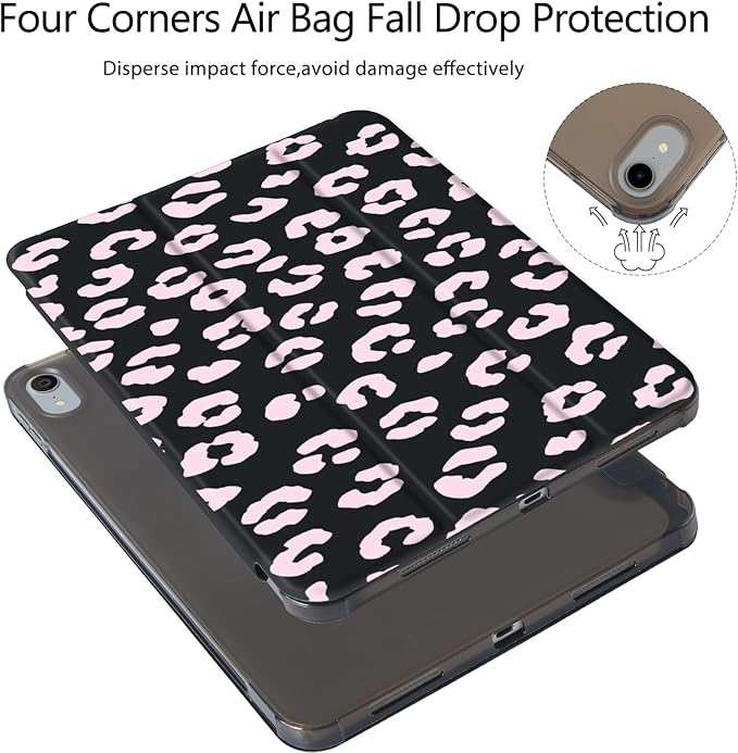 Pink Leopard Print Case for iPad mini 7 A17 Pro 2024/iPad Mini 6 (8.3 Inch2021) 6th Gen[Pencil Holder+Auto Sleep/Wake]Slim Trifold Stand Protective Cover with Soft TPU BackBlack