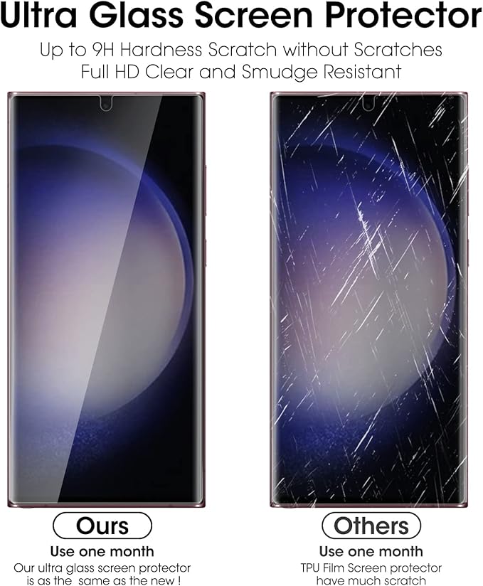 3 Pack Galaxy S23 Ultra Screen Protector Tempered Glass 3D Curved Edge 100% Fingerprint Unlocking Scratch &amp Impact Protection HD Clear &amp Smooth Touch for Samsung S23 Ultra