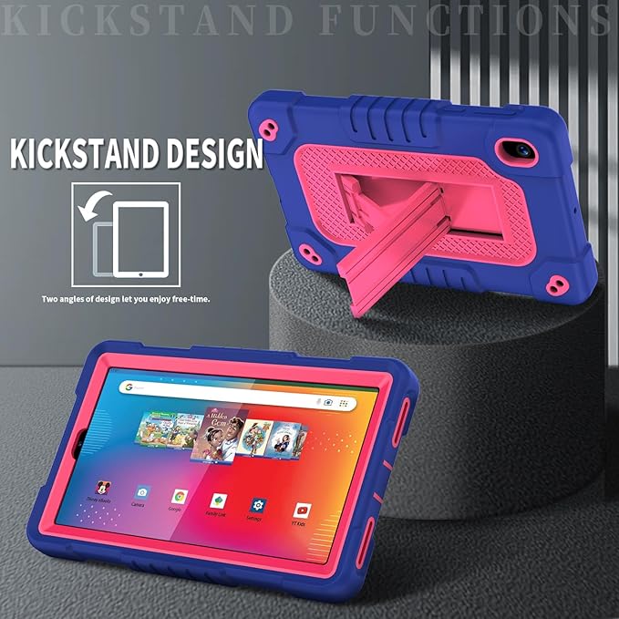 Shockproof Case for Walmart Onn 7 inch Tablet Case (2024 Model 100135924) Rugged Kids Friendly Case with Screen Protector Shoulder Strap Kickstand for Onn 7 4th Gen 2024 Model (NavyPink+2Pcs)