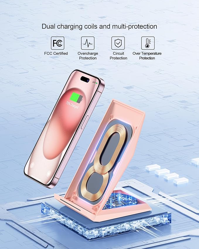 NANAMI Wireless Charger 2 Pack - Fast Wireless Charging Stand for iPhone 17/17 Air/16/16 Plus/16 Pro Max/16 Pro/15/14/13/12 Phone Charger Compatible Samsung Galaxy S26/S25/S24/S23/S22/S21Pixel 6/5