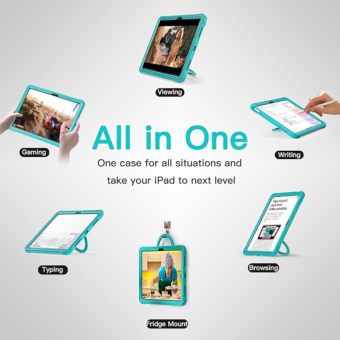 BATYUE Case for iPad (A16) 11th/10th Gen 11''/10.9'' 2025/2022 | Matte Frosted Shockproof Protective Cover with 360° Rotating &amp 180° Folding Stand Shoulder Strap &amp Pencil Holder | Light Blue