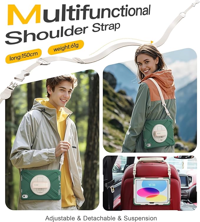 BRAECN for iPad (A16) 11th/10th Generation case 11/10.9 inch 2025/2022 Heavy Duty Shockproof Protective with Pencil Holder Screen Protector 360°Rotating Stand Handle &amp Shoulder Strap Full Body Cov
