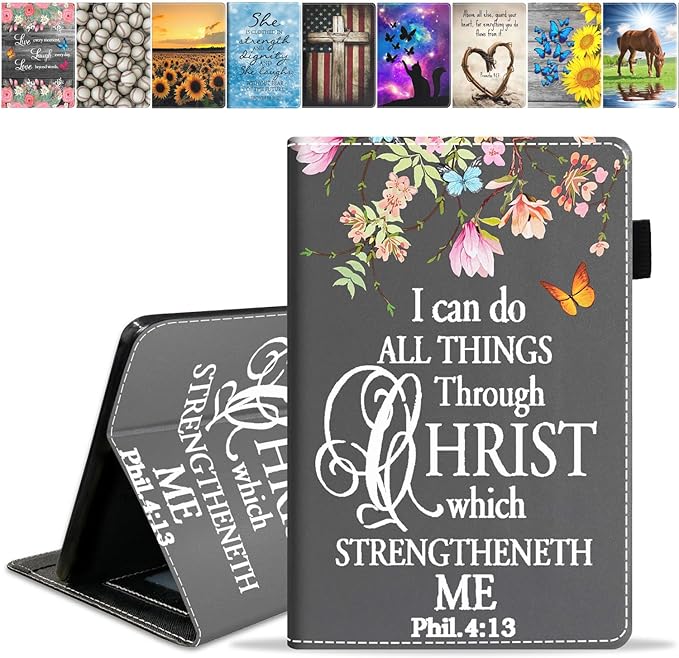 Case for Amazon Kindle Fire HD 10 &amp 10 Plus Tablet (13th/11th Generation 2023/2021 Release) 10.1 - Premium PU Leather Stand Cover with Smart Auto Wake Floral Quote Bible Verse Phil 4:13