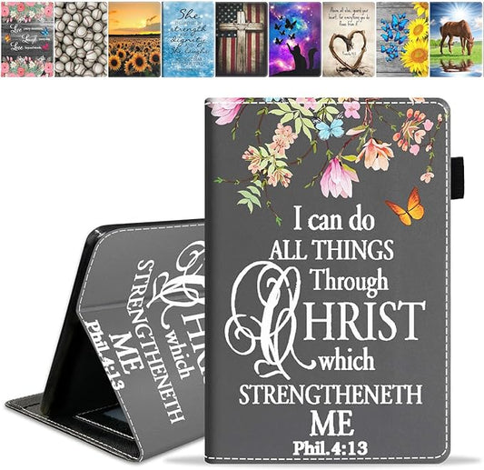 Case for Amazon Kindle Fire HD 10 &amp 10 Plus Tablet (13th/11th Generation 2023/2021 Release) 10.1 - Premium PU Leather Stand Cover with Smart Auto Wake Floral Quote Bible Verse Phil 4:13