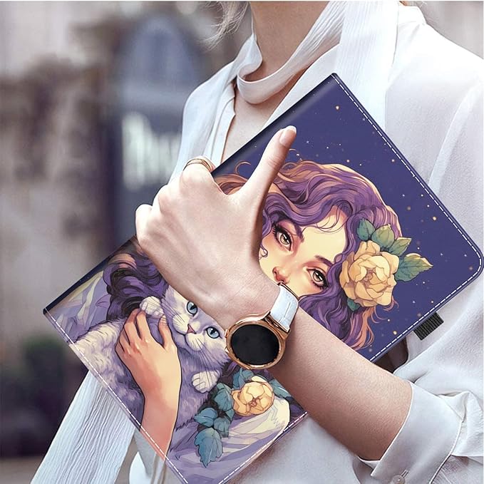 Case for Amazon Fire HD 10 Tablet (9th/7th/5th Generation2019/2017/2015 Release) Multi-Angle Smart Stand Cover Auto Sleep/Wake for Fire 10.1 InchGirl Cute Cat
