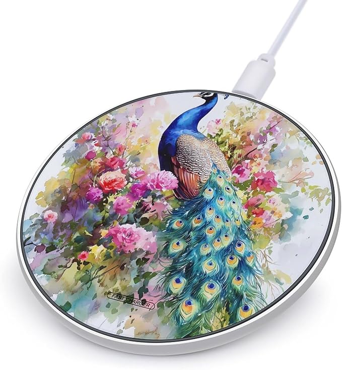 Peacock with Spring Flowers Phone Charger Magnetic Charging Pad Anti-Slip with USB Cable