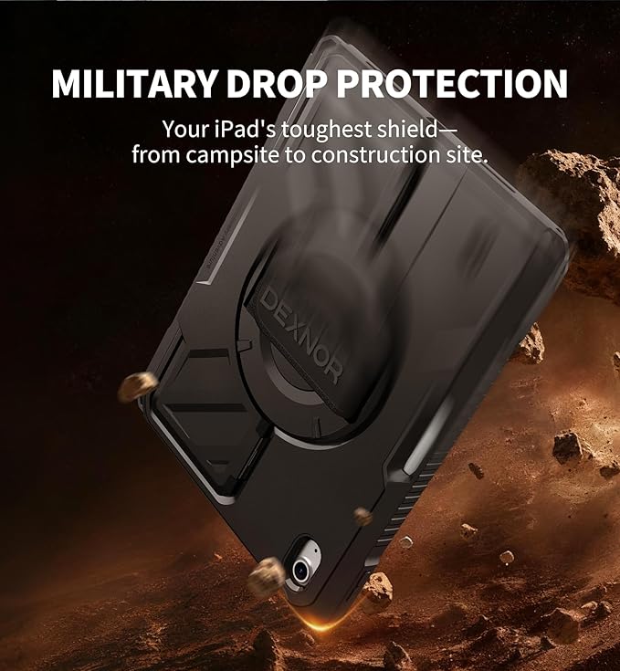 Dexnor Case for iPad (A16) 11th/10th Generation 2025/2022 (11″/10.9″)Rugged Protective Case with 360° Rotating Hand Strap&amp Stand &amp Screen Protector &amp Pencil Holder Shockproof Full-Body Co