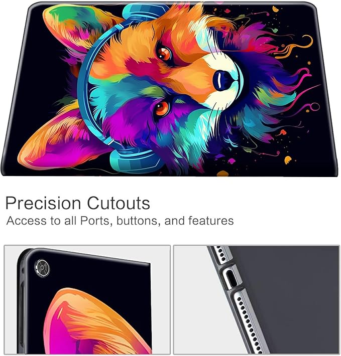 for Fire HD 8 Tablet (8th/7th/6th Generation 2018/2017/2016 Release) Case with Pen Holder &amp Auto Wake/Sleepd Shockproof Stand Protective Cover for HD 8 2018 TabletFox Wearing Headphones