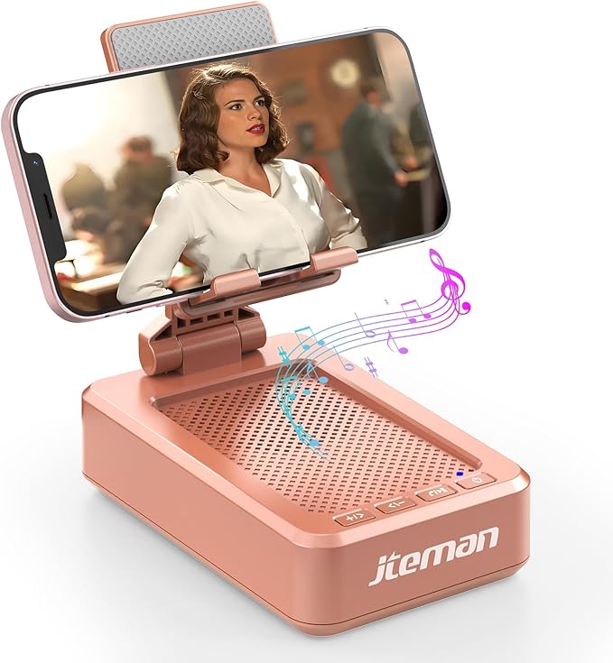JTEMAN Cell Phone Stand with Bluetooth SpeakerBrithday Gifts for Men WomenPhone Speaker AmplifierKitchen Gadgets for MenPhone Holder for Desk - Rose Gold