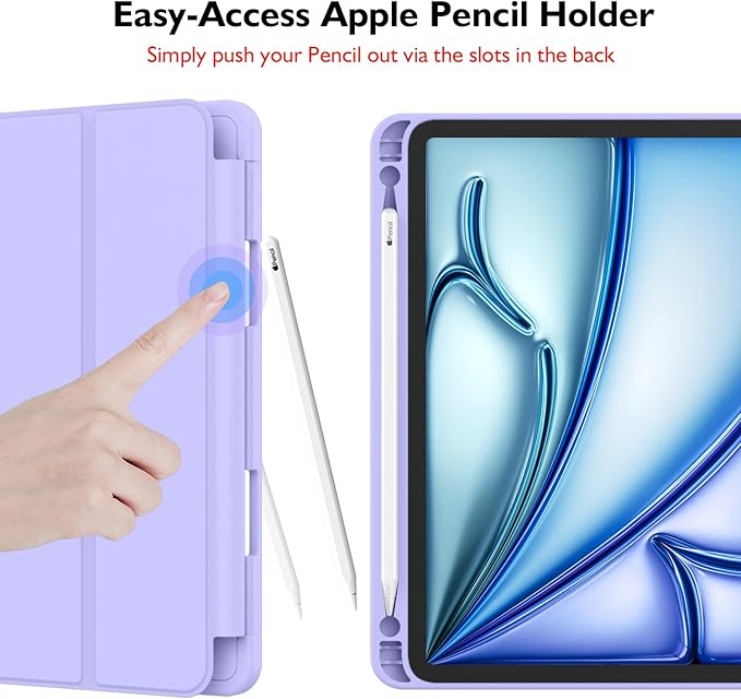 iMieet iPad Air 11 Inch Case M4/M3/M2(2026/2025/2024) iPad Air 5th/4th Generation Case 2022/2020 10.9 Inch with Pencil HolderTrifold Stand Smart Case with Soft TPU Back(Light Purple)