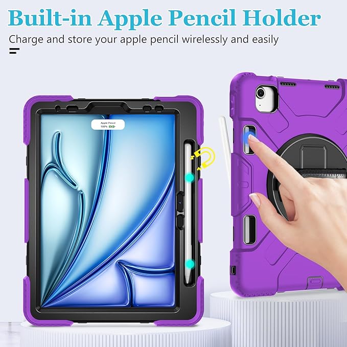 Case for iPad Air 11 M4 2026/ M3 2025/ M2 2024: Silicone Cover for iPad Air 5th &amp 4th Generation 10.9 Inch (2020/2022) with Screen Protector- Stand- Handle- Shoulder Strap- Pencil Holder