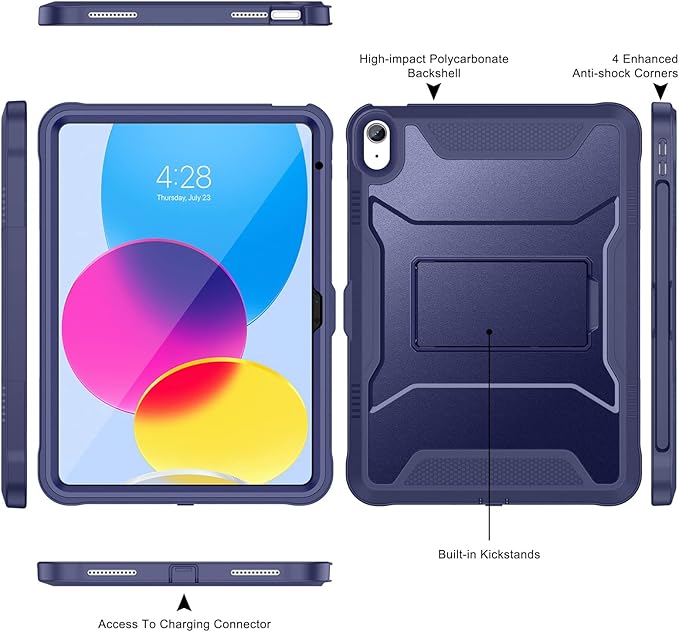 Soke Case for iPad (A16) 11th Generation 11-inch 2025 iPad 10th Generation 10.9-inch 2022 with Built-in Screen Protector and Kickstand Rugged Full Body Protective Cover - Dark Blue