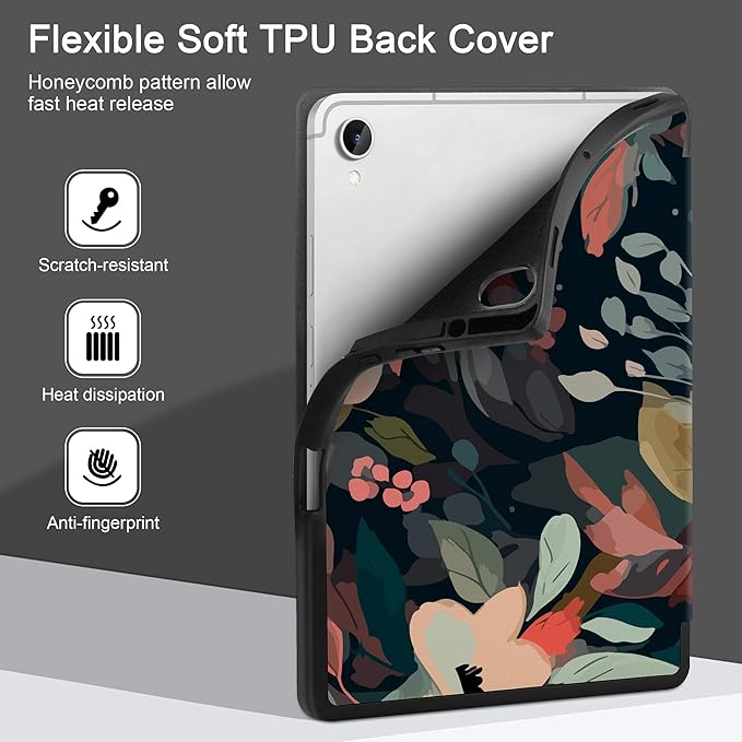 DONGKE Case for Samsung Galaxy Tab S11 5G 11 2025 Model (SM-X730/X736B) Slim Lightweight Trifold Stand Cover with S Pen Holder Auto Sleep/Wake Soft TPU Shockproof Back Painted Florals