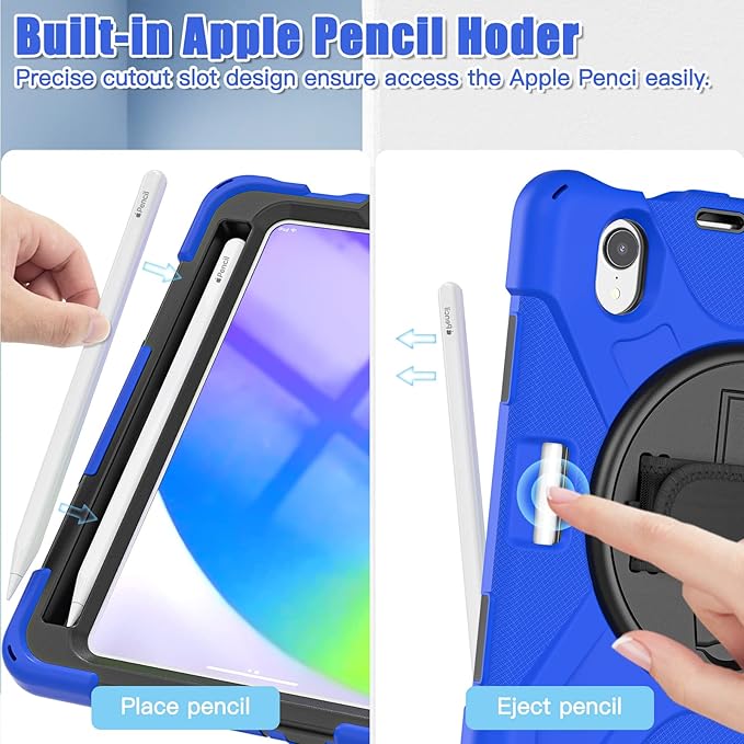 ZenRich Shockproof Case for iPad mini 7 (A17 Pro) 2024/ iPad mini 6th 2022 Heavy Duty Rugged Case with Pencil Holder/360°Rotating Kickstand/Handle/Carrying Shoulder BeltBlue