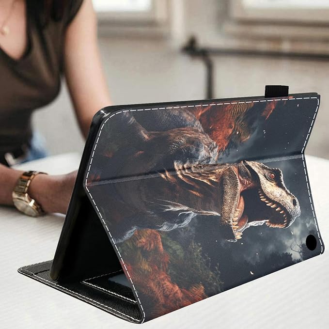 Case for All-New Amazon Kindle Fire HD 10 &amp 10 Plus Tablet (13th/11th Generation 2023/2021 Release) 10.1 - Premium PU Leather Stand Cover with Smart Auto Wake Dinosaur