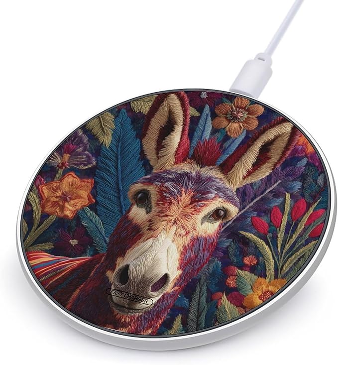 Patchwork Donkey Fast Portable Charger 10W Funny Graphic Phone Charging Pad with USB Cable