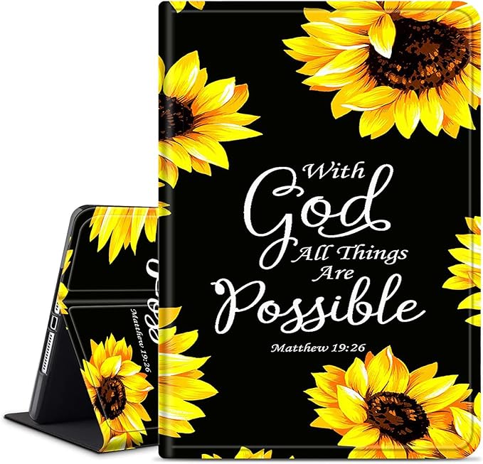 Case for iPad (A16) 11th Generation 11 Inch (2025)/ iPad 10th Generation 10.9 inch 2022Slim PU Leather Smart Cases Covers with Auto Wake/Sleep-Sunflower Matthew 19:26