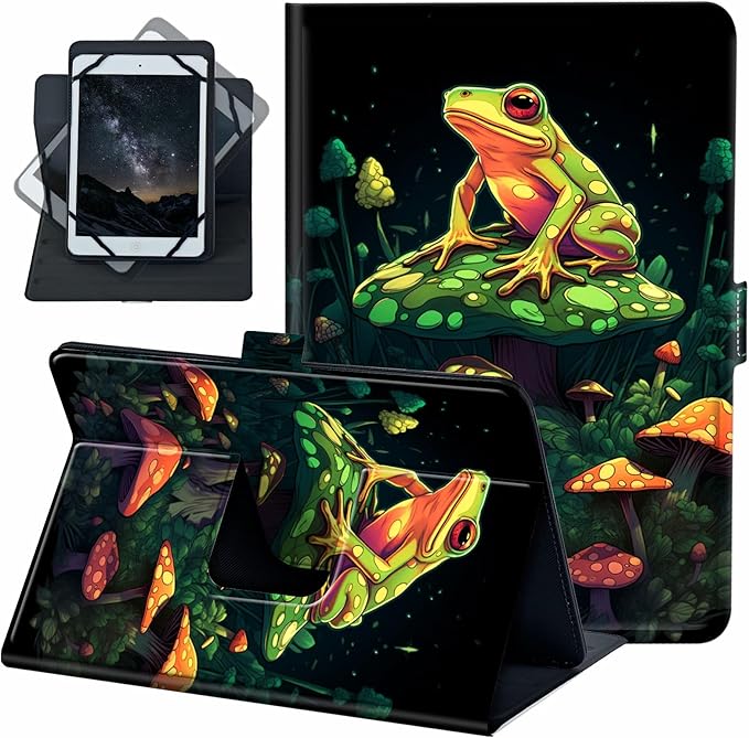 for Universal 10 10.1 Inch Android Tablet Case 360 Degree Rotating PU Leather Stand Folio Cover for iPad 9.7/10.2/10.5/Galaxy Tab 9-10.5/Fire HD10 and More 9.0-10.5 Inch TabletColorful Frog
