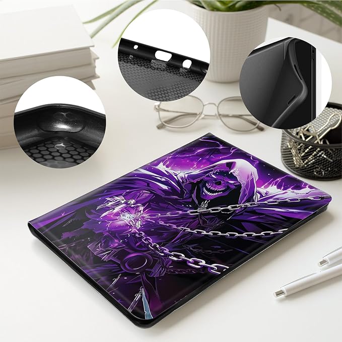 Case for All-New 7 Kindle Paperwhite 12th Gen 2024 &amp Kindle Colorsoft Signature EditionPU Leather Cover with Auto Sleep Wake FeatureSkull Cool Purple