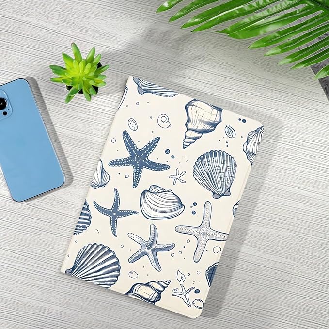 Aesthetic Summer Shells Tablet Case for iPad Air 5th/4th 2022/2020 10.9/Air 11(M3 2025/M2) 11 Cute Ocean Beach Starfish Pattern Cover for Girl Women Trendy Protective Flip PU Leather Funda