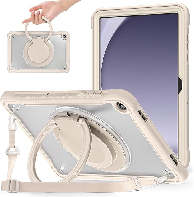 Miimall Case for Samsung Galaxy Tab A11 Plus 2025 11 Inch with 360 Rotating Stand Ring Bulit-in Shoulder Strap Shockproof Rugged Kids Friendly Shell Pen Holder Cover for Galaxy A11+ Tablet Khaki
