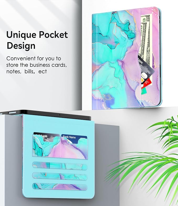 Case for iPad Air 11-inch M3/M2 (2025/2024) iPad Air 5th/4th Generation 10.9'' (2022/2020) iPad Pro 11 (4th/3rd/2nd/1st Gen) Multi-Angle Stand Cover with Pencil Holder Marble Teal Pink