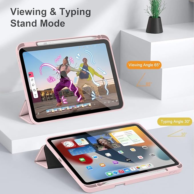 Tuiklol Case for iPad 11 inch (A16 Chip) 2025 Generation 11th / iPad 10.9 inch 2022 10th Gen Buit in Pencil Holder with Shockproof Cover Clear Transparent Back Shell Auto Wake/Sleep Bow-Pink