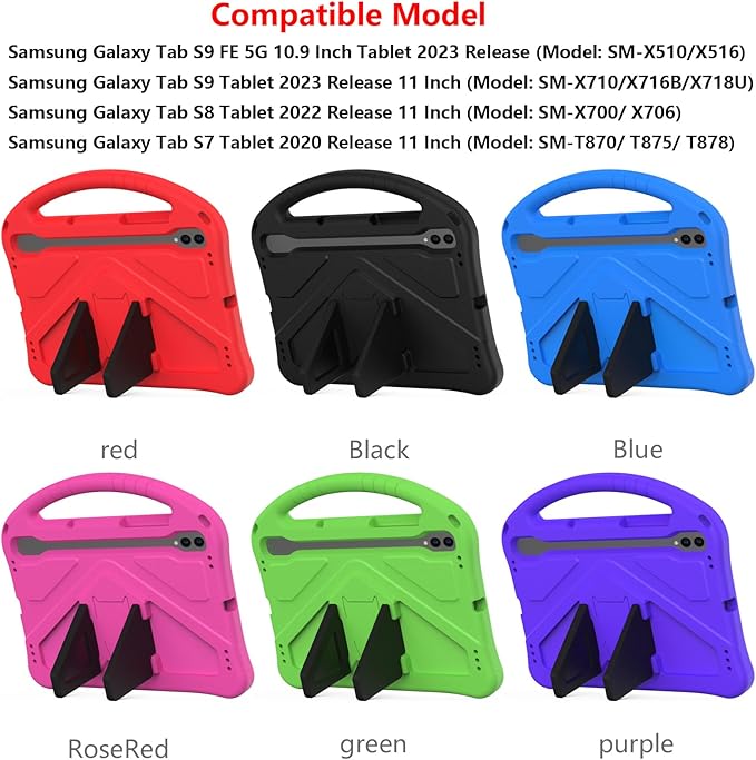 Kids Case for Samsung Galaxy Tab S9 FE 5G 10.9 Inch/Tab S9 11 Inch 2023 &amp Tab S8/Tab S7 11 2022/2020 (SM-X510/X710/X700/T870) with S-Pen Holder/Stand/Handle Soft EVA Shockproof Cover Blue