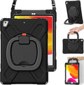 BRAECN Kids Case for 9.7” iPad 6th/5th Generation/iPad Pro 9.7 Inch/iPad Air 2 Shockproof Silicone Case with Rotatable Grip Shoulder Strap Pencil Holder Stable Kickstand for iPad 9.7 Inch-Black
