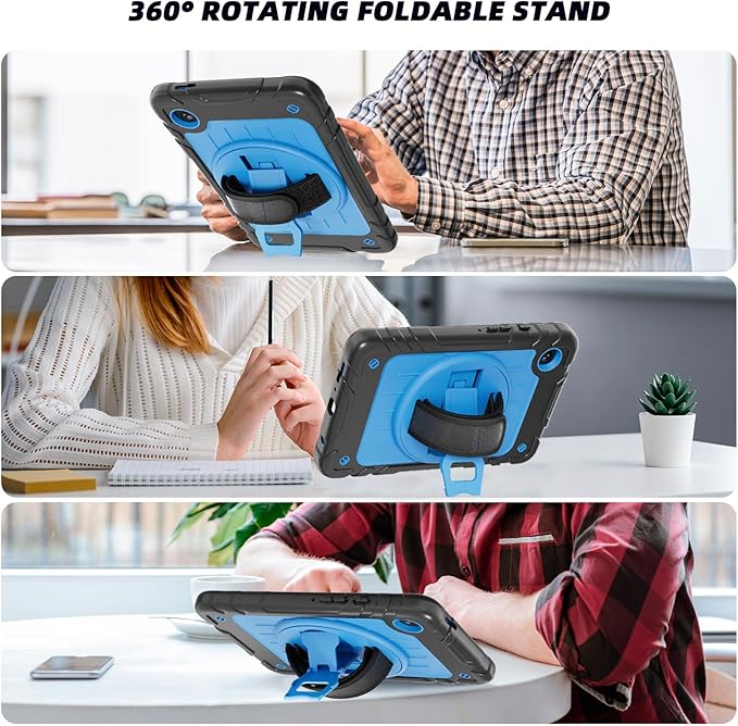 Case for Samsung Galaxy Tab A9 Case 8.7 Inch 2023 with 360 Rotating Hand Strap &amp Shoulder StrapProtective Case for Galaxy Tab A9 8.7 Tablet SM-X110/X115/X117 (Black+Sky Blue)