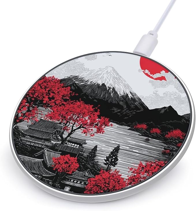 Japanese Mountains Landscape Phone Charger Magnetic Charging Pad Anti-Slip with USB Cable