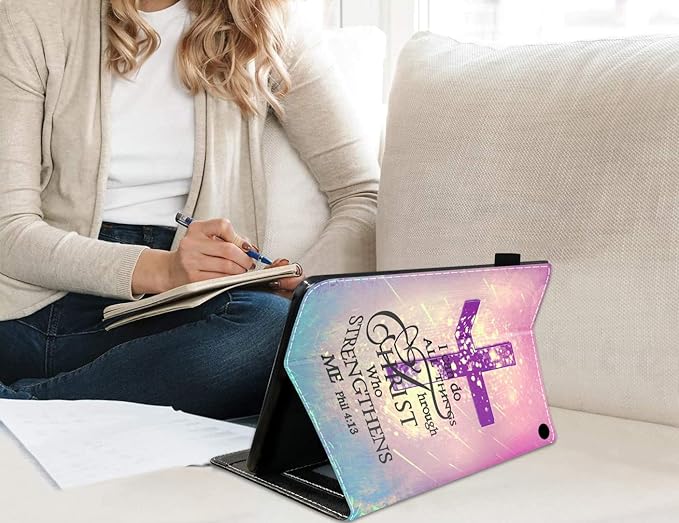Case for All-New Fire HD 10/Fire HD 10 Plus Tablet (11th Gen 2021 Released) - Slim PU Leather Stand Flip Cover with Card Slot &amp Pencil Holder Christian Cross Quote Bible Verse Phil 4-13