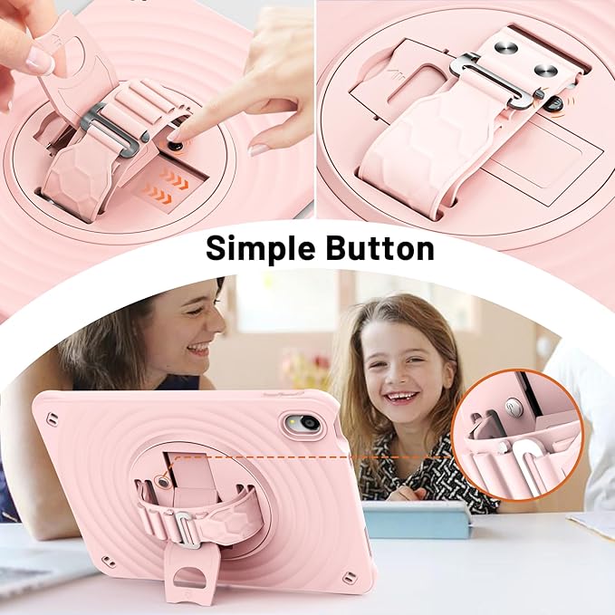 Case for iPad A16 11-inch (2025) &amp iPad 10th Gen 10.9-inch (2022) HD Screen Protector Strong Military-Grade Full-Body Shockproof Protection 360° Rotating Handle Strap &amp Shoulder Strap Pink