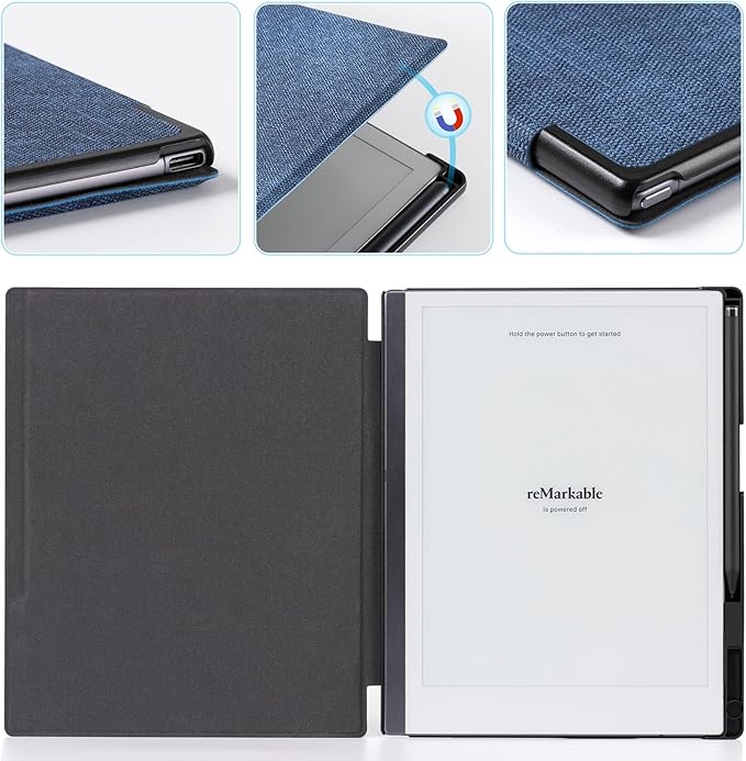 CoBak Case for Remarkable 2 Paper Tablet - Lightweight and Hard Back Shell Protective Book Folio Cover with Built-in Pen Holder - for 10.3 2020 Released (Blue)