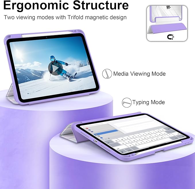 TWOLSKOO Case for iPad Pro 11-inch (M5 2025 / M4 2024) Clear Acrylic Back with TPU Bumper Pencil Holder Trifold Stand Auto Sleep/Wake Purple Stripes