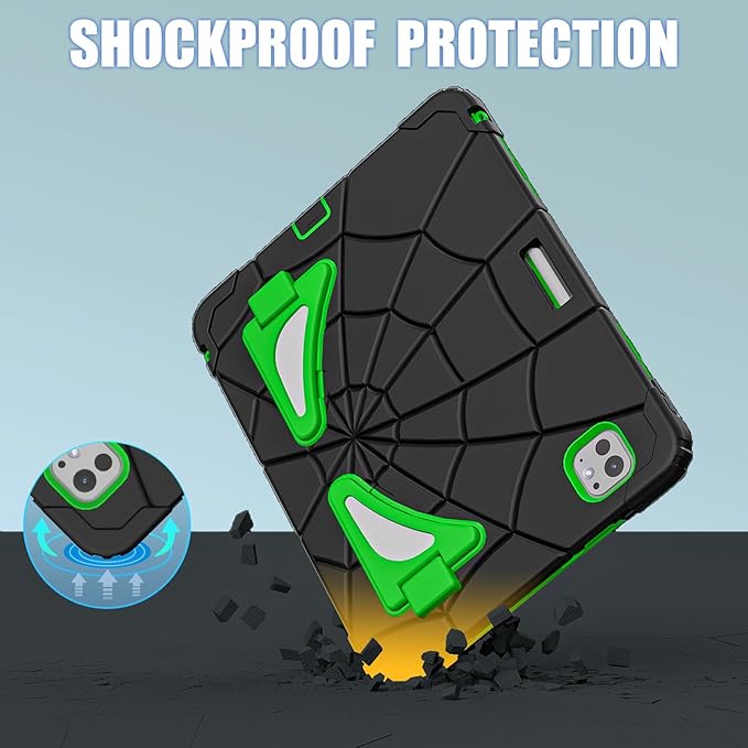Compatible with Apple iPad Pro 11(2024) 11 inch Tablet CaseLightweight Shockproof Rugged Protective Cover with Kickstand for Kids Children Boys Babies Dark Green