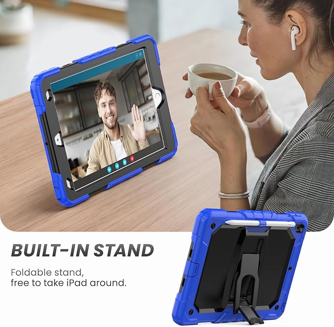 HXCASEAC Kids Case for iPad 9th/8th/7th Generation Full Body Protective Design | Foldable Stand | Screen Protector | Pencil Holder Durable for iPad 9th Gen / 8th Gen 10.2 inch Blue