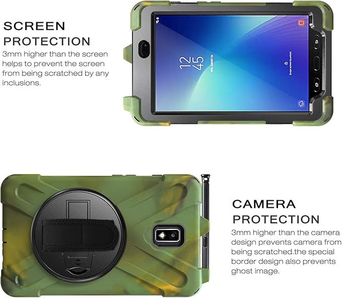 Case for Samsung Galaxy Tab Active 2 8.0 T390 T395 T397 Military Grade [15 ft Drop Tested] Full-Body Shockproof Protective Cover with 360° Rotation Stand Hand Strap &amp Pencil Holder