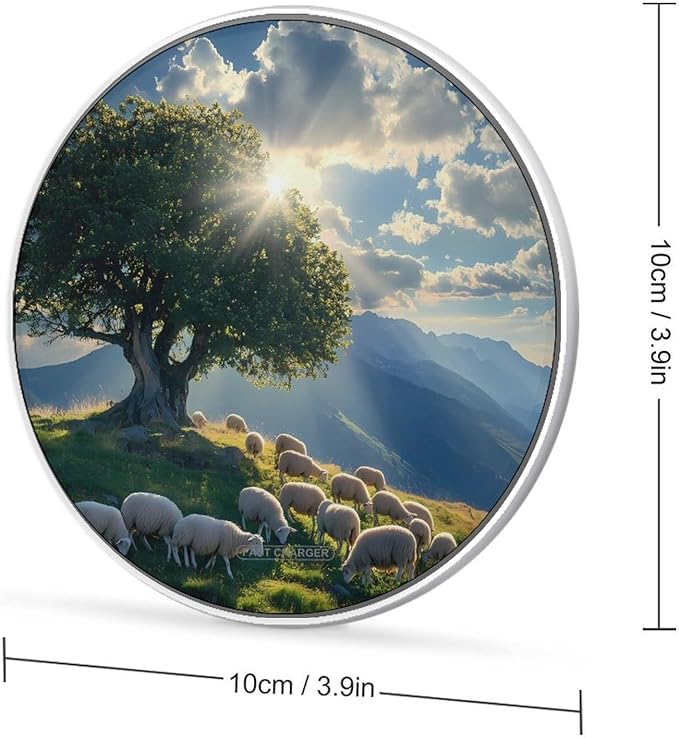 Mountain Landscape Sheeps Christian Wireless Charger Anti-Slip Wireless Charging Pad Slim Charger Mat for Men Women