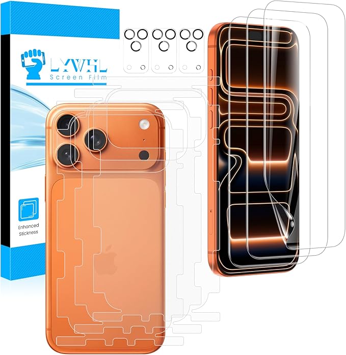 LYWHL 3+3+3 Pack Full Body Skin Wrap+ Screen Protector for iPhone 17 Pro Max [6.9 inch] with Camera Lens Protector HD Clear Self Healing Easy Install Scratch Resistant
