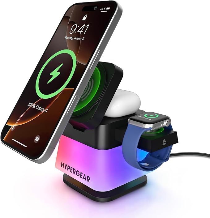 MagSafe 3-in-1 Cube Wireless Charging Stand 15W Foldable Fast Magnetic Charger Dock Phone Mount for iPhone 17/16/15 Apple Watch 1-8/Ultra &amp AirPods