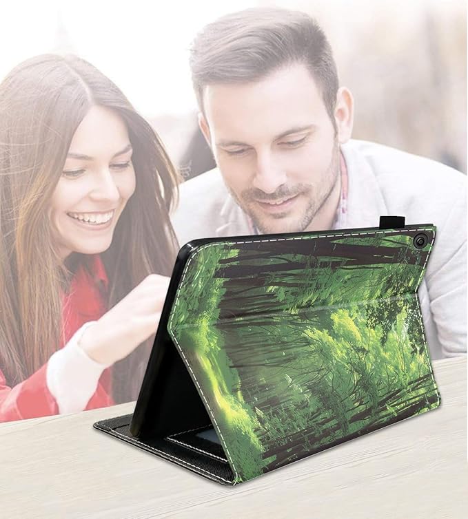 Case for Amazon Kindle Fire 7 Tablet (7 9th/7th Generation 2019/2017 Release) Slim PU Leather Cover with Card Slot &amp Auto Wake/Sleep Deep Forest Tree Nature